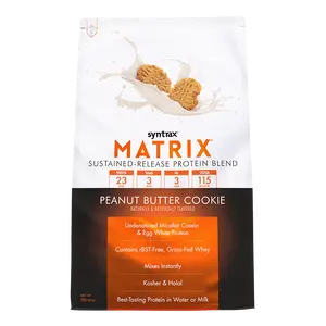 Syntrax Nutrition Matrix, Sustained-Release Protein Blend Peanut Butter Cookie 2 lbs Undenatured Micellar Casein & Whey Blend for Easy Mixing