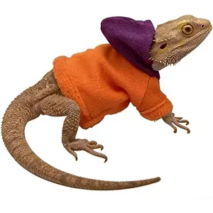 Bearded Dragon Clothes Lizard Costume & Gecko Chameleon Hoodie & Sweater Handmade Cotton Fabric,Breathable, Comfortable Outfits for Reptiles & Small Pets (Orange)