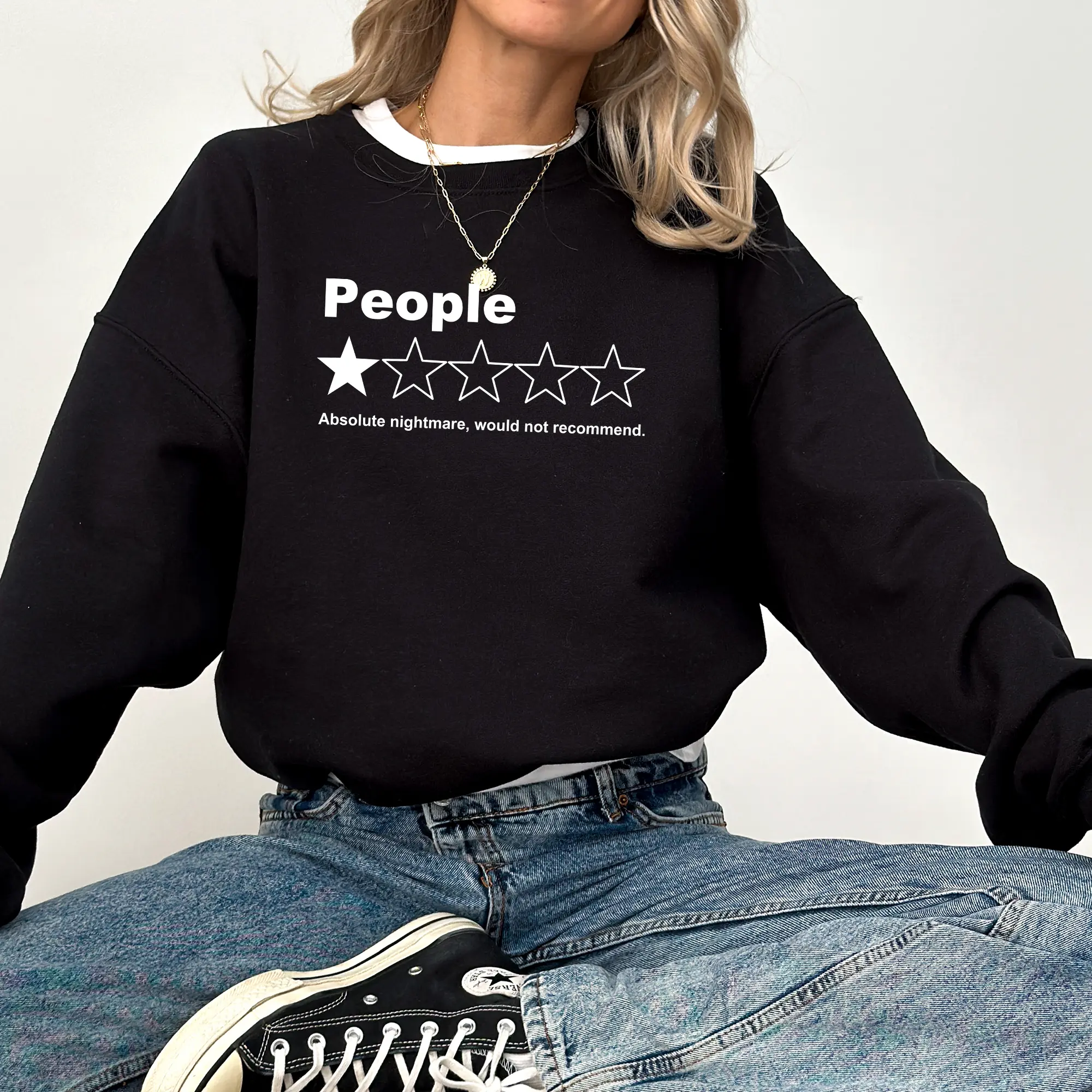 ChicCotton Funny Social Anxiety Sweatshirt, Introvert Humor Crewneck, People One Star Review Long Sleeve Pullover, Funny People Rating Sweater