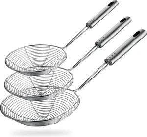 Spider Strainer Skimmer Spoon, Set of 3 Sizes Frying Spoon Stainless Steel Fryer Scoop Wire Strainer Ladle with Long Handle for Kitchen Frying Cooking Food Pasta Hanging Plastic Utensils Oil