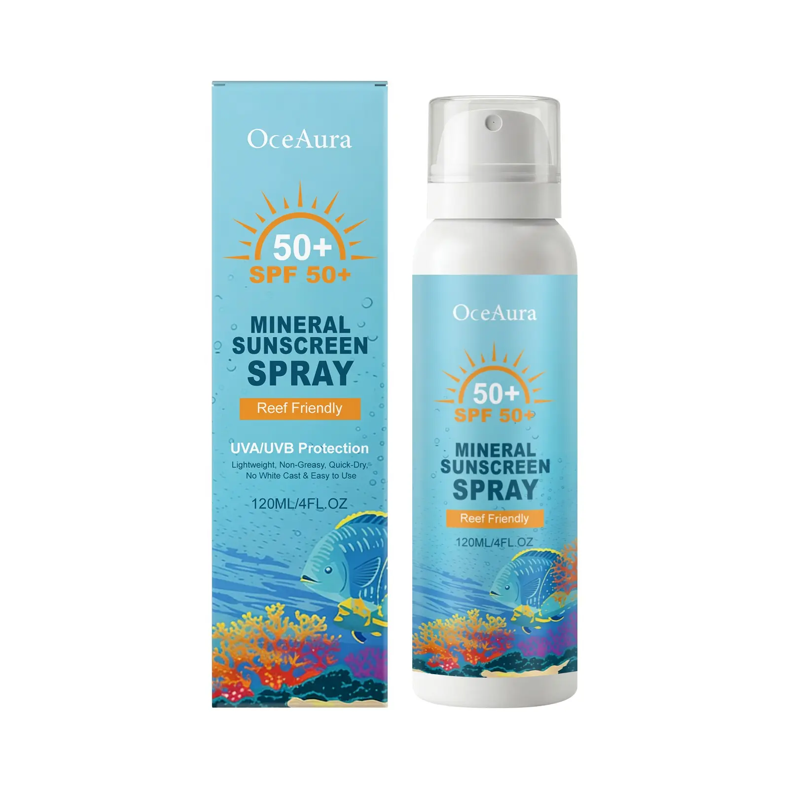 OceAura Mineral Sunscreen Spray with SPF, Outdoor Hydrating Moisturizing for Face & Body, Refreshing Non-Greasy Lightweight Skin Care Spray