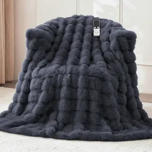 【Grey】NuzzleLoom-Heated Blanket Throw, Fast Heating Electric Blanket Ultra-Soft Faux Rabbit Fur with 5 Heat Levels & 5H Auto Shut-Off, Overheat Protection, Machine Washable