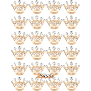 24pcs Vintage Rhinestone Crown Brooch Pins – Golden-Tone Small Crown Design with Clear Gemstones, Elegant Fashion Accessory for Women & Men, Perfect for Birthdays, Parties, Weddings, Anniversaries, Valentine's Day & Mother's Day Gifts, Party Attire