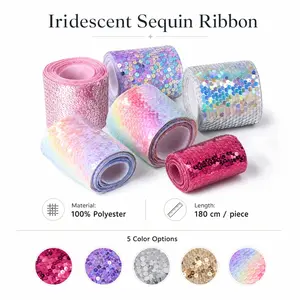 2 Yard 7cm Iridescent Scale Fabric Glitter Trim Ribbon DIY Bow Hair Accessory Material, Performance Costume Accessories Cartoon Doll Supplies Sparkle Sequins