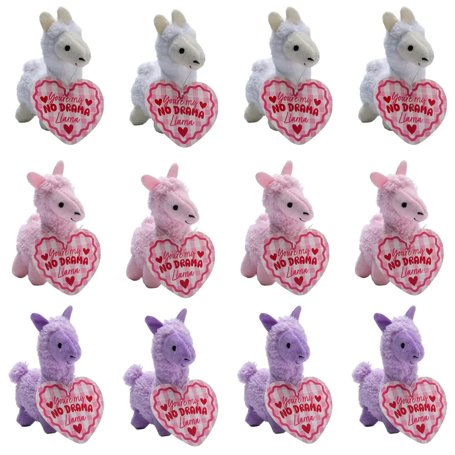 Stuffed Llama Valentine Exchanges with Card for 12