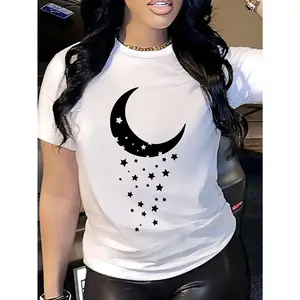 Celestial Geometric Print Top - Sheer & Breathable Y2K Fashion, Coquette Aesthetic Summer Tee with Relaxed Fit for Women | Day to Night Comfort, Machine Wash Easy Care