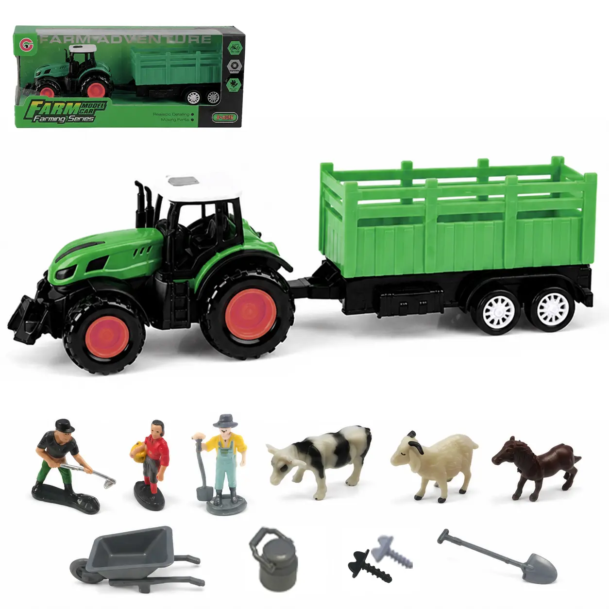 Kids Farm Tractor & Livestock Trailer Toy Set, Pull-Back Farm Truck with Realistic Details, Farm Animal Playset for Toddlers, Perfect Gift