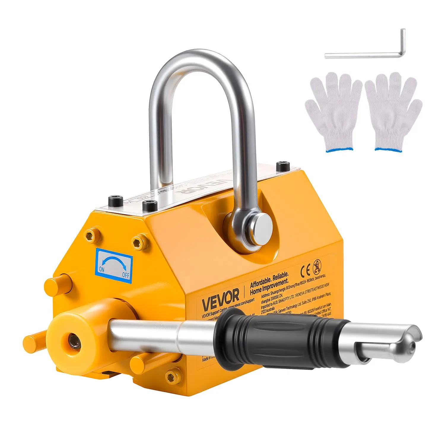 【BackToSchool】VEVOR Permanent Magnetic Lifter, 880 lbs Pulling Capacity N42 Neodymium Magnet with Release Handle, Steel Hook & Handwear, Heavy-Duty for Engineering, Metal Plate Lifting, Father's Day Gift,dorm essentials,home decor