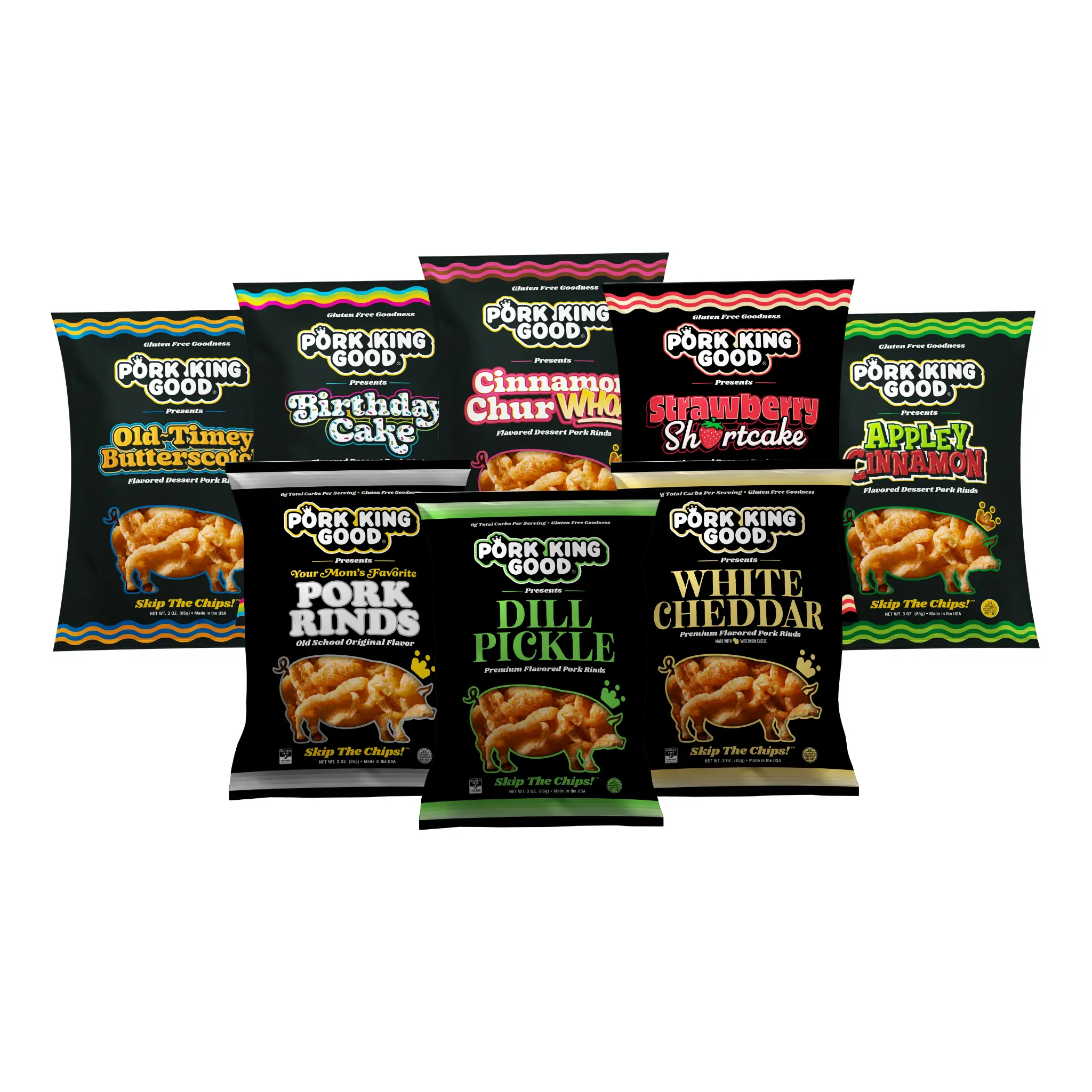 THE FAN FAVORITE PACK - 3 oz Pork Rind Variety Pack (8 Bags!) - Low Carb, Gluten Free Snacks