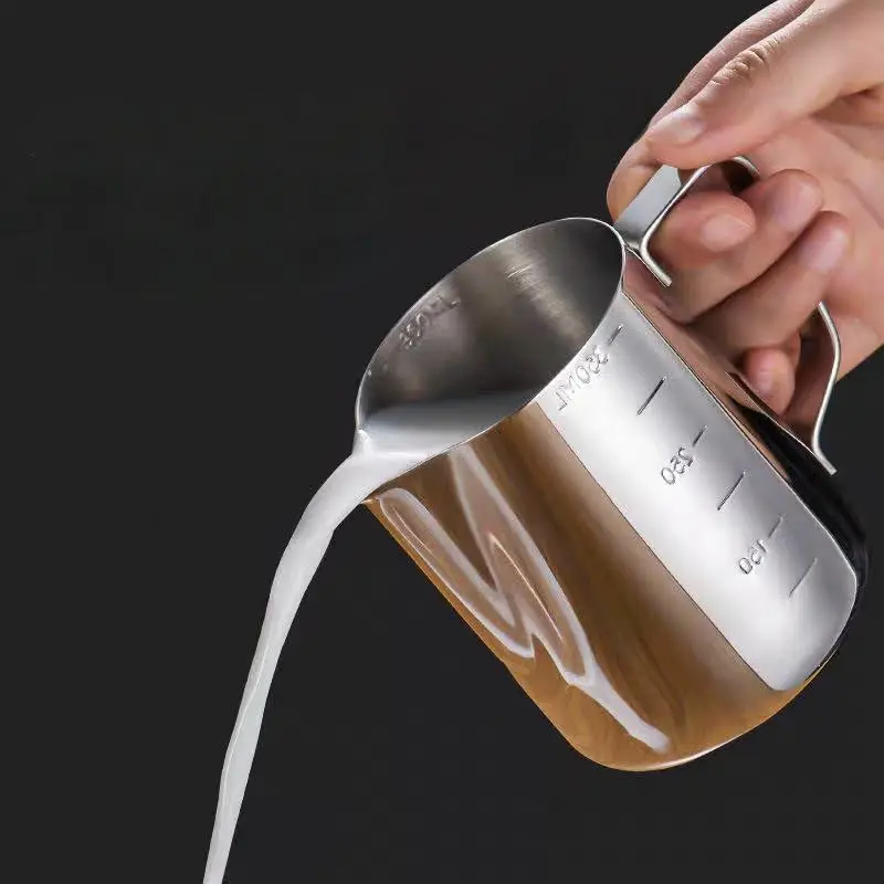 Stainless Steel Milk Froth Pitcher, 1 Count Coffee Froth Cup with Scale, Coffee Making Tool, Coffee Tools for Home Office Use, Kitchen Accessories, Coffee Bar Accessories, Coffee Equipment