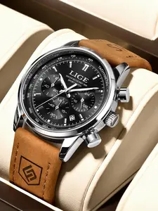 Lige Casual Gentleman Fashion Waterproof Luminous Calendar Chronograph Quartz Watch, Multiple Colors, Perfect Gift, Silver Color