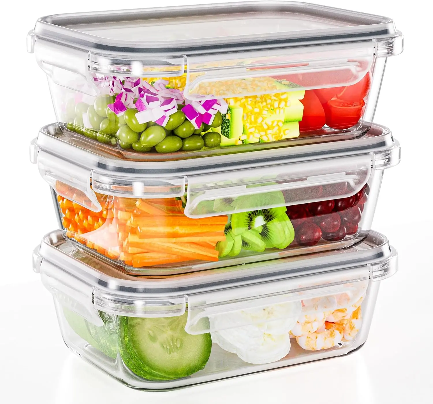 TUSEASY 3-Pack (35oz) Borosilicate Glass Food Storage Containers with BPA-Free Leak-Proof Airtight Lids, Stackable, Reusable, Microwave/Oven/Dishwasher-Safe, Maintains Freshness for Fitness Work Lunches, Fridge Storage