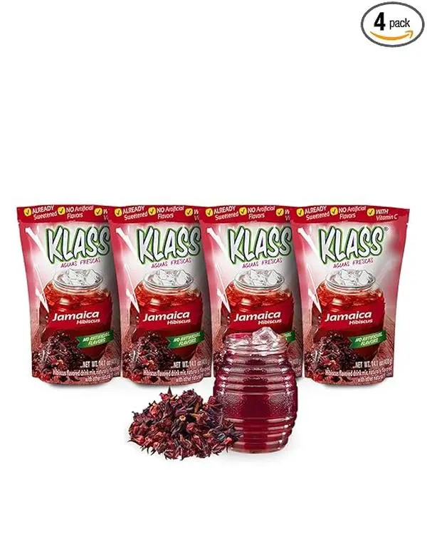 Klass Hibiscus Aguas Frescas Drink Mix, Powdered Beverage Mix, Makes 56–72 Drinks, Natural Flavors, Vitamin C Included