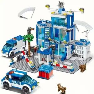570pcs City Police Station Toy Set, Includes 2 Police Cars, Classic Design, Birthday Gift, Christmas Gift, Halloween Gift, Building Blocks Set