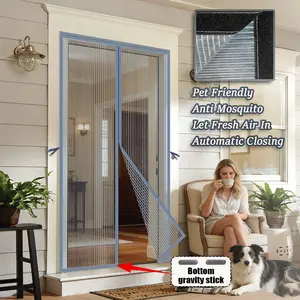 Punch-Free Magnetic Screen Door - All-Season Anti-Mosquito Heavy-Duty Fiberglass Mesh Partition with Storage Clasp, Self-Sealing Gray Door Curtain for Home, Pet-Friendly, Prevents Insects from Entering, Gray Mesh Divider