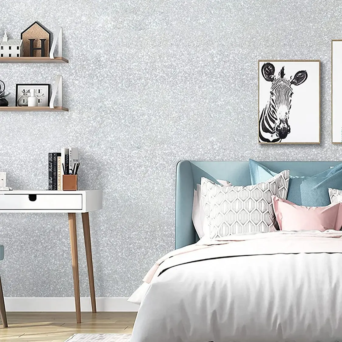 1 Roll Peel & Stick Glitter Silver Wallpaper, Waterproof & Moisture-Proof, Self-Adhesive, Removable & Reusable, for Home Decor, Furniture, DIY Gift Wrapping, 45cm x 200cm