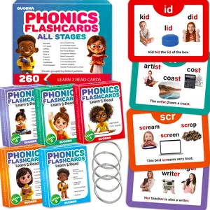 QUOKKA Portable Phonics Word Cards, 260-Card Colorful Large Format Set for Kids 5-8 Years to Boost Reading Fluency