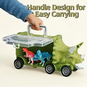 Triceratops Dinosaur Container Truck Storage Playset | Realistic Gliding Toy Cars | Educational Toy for Boys & Girls | Bonus 2 Mini Dinosaurs + Tree Figurine，Toys Gift for 1-3 Year Olds | Perfect Birthday Present