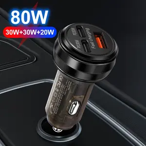 80W Car Charger, 3 port with USB-C Quick Charge, PD 3.0& QC 3.0 Fast Charging for Electric Vehicles, Compact and Portable, No Battery Needed, Car Charging Accessory | Modern Car Charger | Durable Car Charger