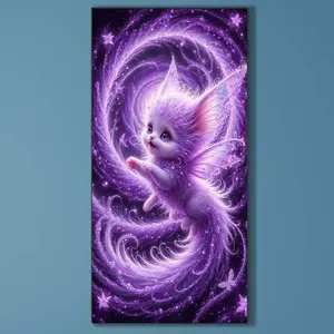 5D DIY Full Drill Round Diamond Painting - Diamond Art Kit Purple Fairy Fox Mosaic, Canvas - DIY Decorative Painting, Home Wall Decor, Suitable for Halloween and Christmas, Birthday and Anniversary Gifts