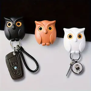 3-Pack Blinking Owl Key Magnetic Hooks, Easy Stick-On, Entryway Bedroom Hall Key Organizer, Fun Design Decorative Home Decor Storage Hangers