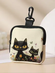 Cat Pattern Coin Purse Wallet, Zipper Purse, Multi-Functional Storage Bag, Durable Polyester, Digital Printing, Key Card Holder, Ideal Gift, Zipper Wallet Design