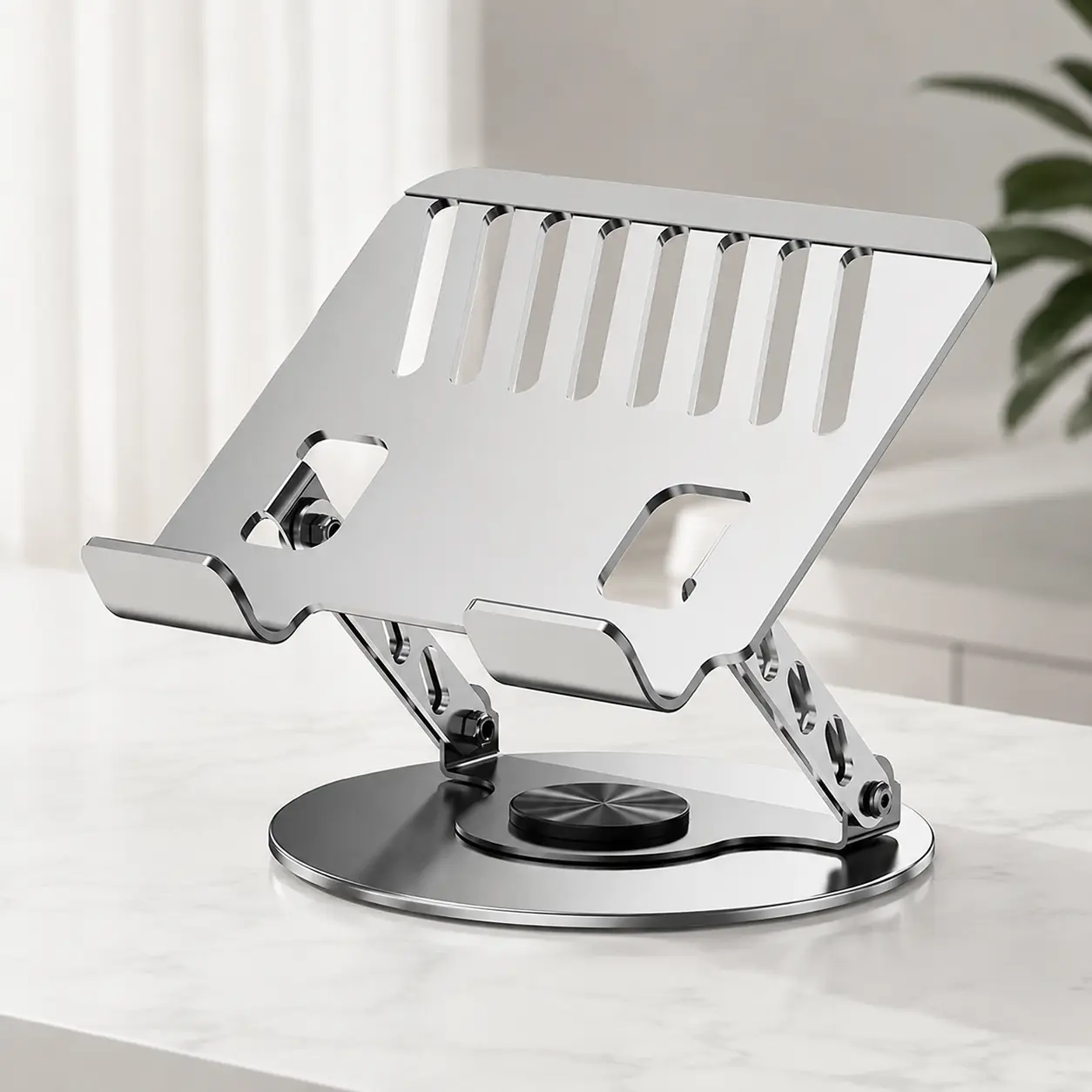 Heavy Duty Laptop Stand with 360° Rotation, Foldable Aluminum Laptop Riser for Desk, Ergonomic Adjustable Metal Notebook Stand with Cooling Ventilation Grid, Supports Up to 22 lbs, Fits Up to 17 Inch Laptops for Office Home Travel