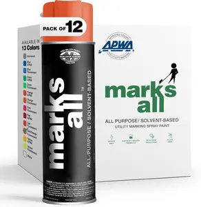 Fox Valley 18oz Marks All Solvent-Based Marking Paint, 12-Pack Red Orange – Long-Lasting, Weather-Resistant Paint for Wet or Dry Surfaces Like Metal, Grass, Concrete, Wood, & More