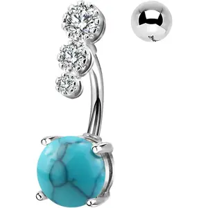 Women Boho  Rings Turquoise Stone Curved Barbell  Rings Piercing