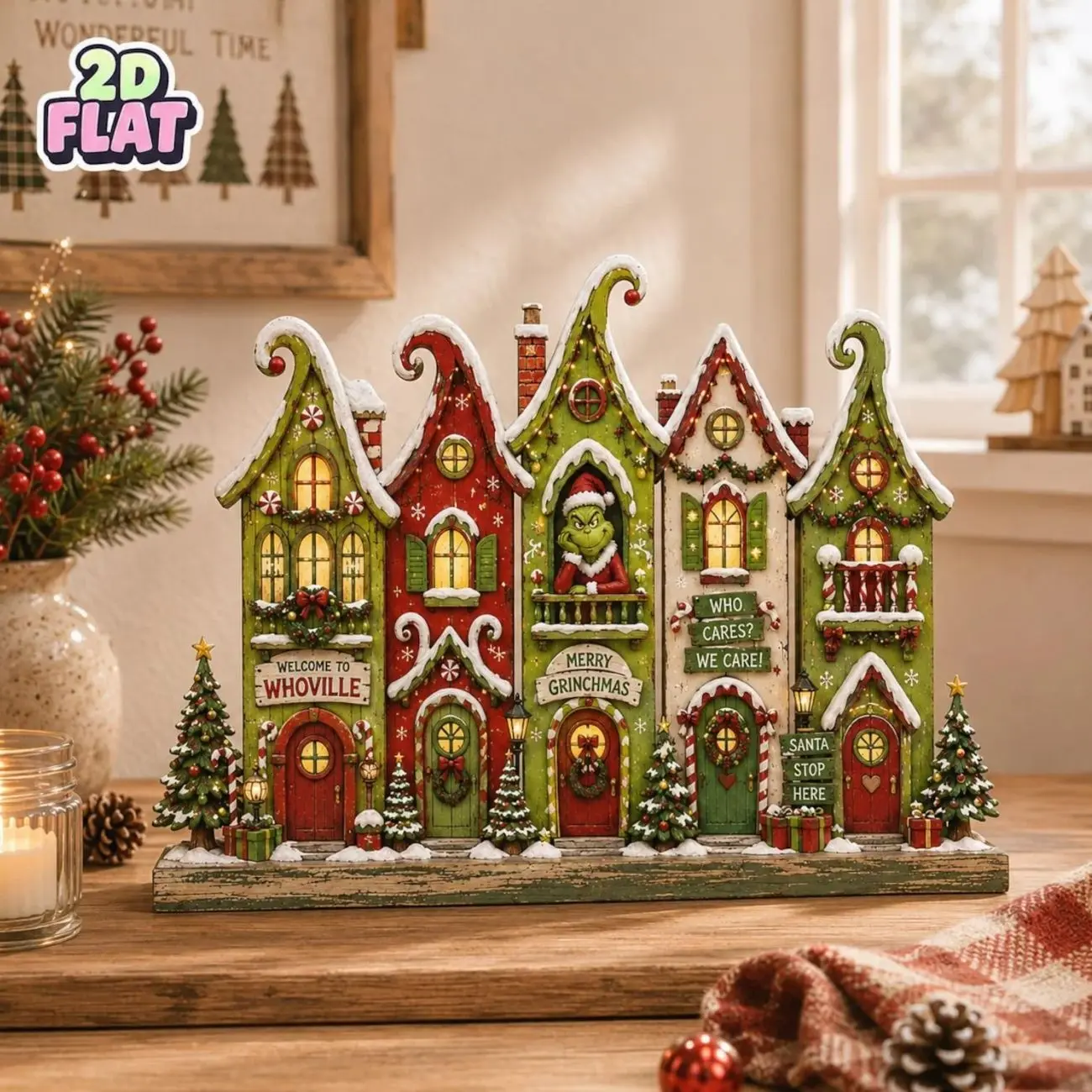 Grinc Whoville Christmas Village Decor, Whoville Wooden Block, Grinchmas Shelf Sitter, Christmas Town Display, Christmas Decor