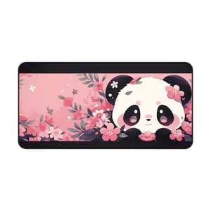 Kawaii Panda Desk Mat with Floral Prints - Adorable Pink Mat for Anime Fans & Cozy-Core Lovers - Perfect Gift for Birthdays & Holidays non-slip rubber base rectangle large game mouse pad glorious mousepad