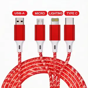 Racktodoor 47in 3-In-1 Charging Cable, Glowing LED Light Charging Cable, Durable Data Cable, Multifunctional Charging Cable, Super Fast Charger, Phone Accessories for iPhone Android Type C Mobile Phone