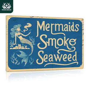 Vintage Mermaid Letter Pattern Metal Sign, 1 Count Retro Decorative Plaque, Rustic Farmhouse Design, Wall Decor for Home Farmhouse Living Room Dorm Bedroom, Farmhouse Decoration, Vintage Garage Signs, Home Decor Piece, Home Decor Products