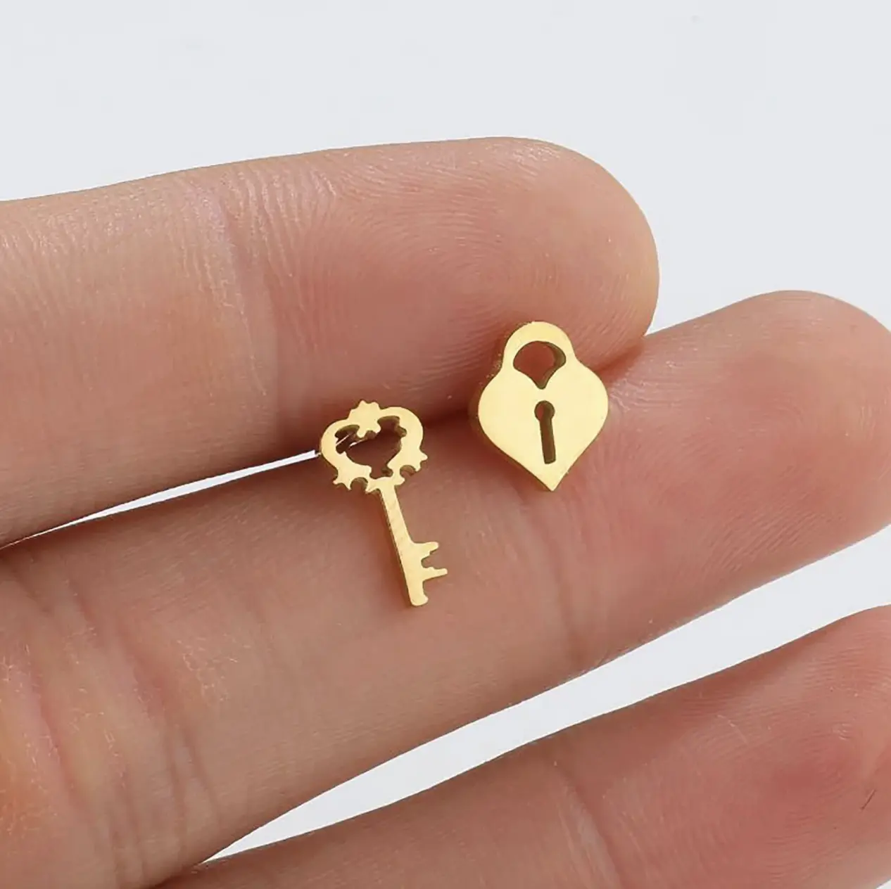 Titanium Key Lock Stud Earrings for Sensitive Ears | Hypoallergenic | Waterproof
