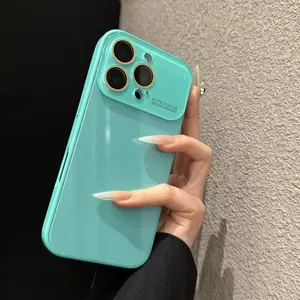 Aesthetic Mint Green Glossy Tempered Glass Phone Case Deals | Shockproof Cover with Full Camera Protection Fits iPhone 17 Pro Max Cases Girls / 16 / 15