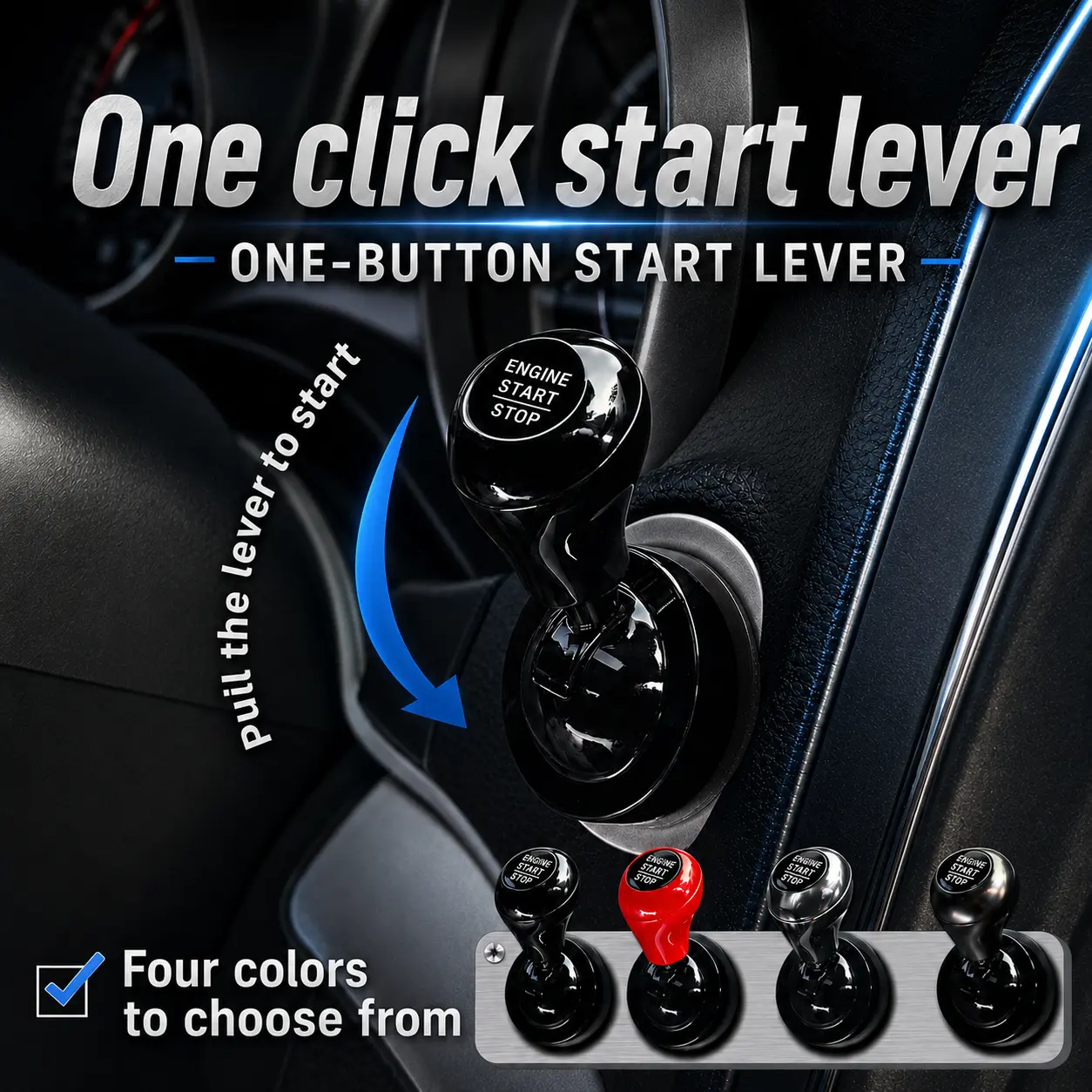 Metal Car Push Start Button Cover - 1-Click Start Lever Accessory, Automotive Interior Gear & Pedal Related Accessory