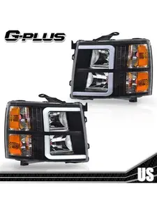 Fit For 2007-2013 Chevy Silverado 1500 2500 LED DRL Tube Headlights Black