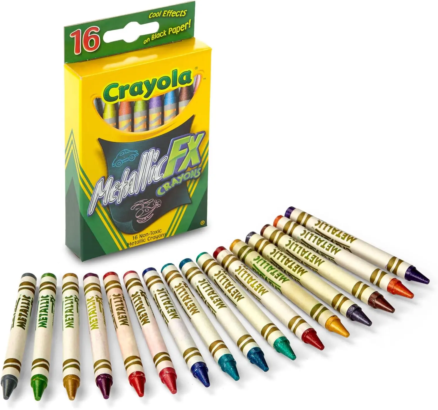 Crayola Metallic Crayons (16ct) - Nontoxic Office & School Stationery for Kids Ages 3+, Glittery Shiny Unique Colors for Coloring, Drawing, Gifting, Children, Non-Customized