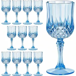 12 pieces of light blue vintage wine glasses, 7 ounces (approximately 198.4 grams), unbreakable champagne glasses for weddings, reusable vintage-style champagne glasses (dark green)