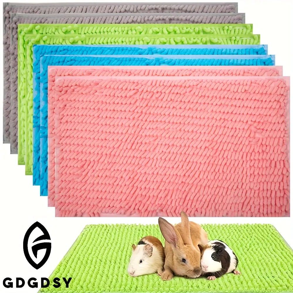 [Non-slip] 2pcs Soft Plush Synthetic Fiber Pet Mat - Non-Slip Warm Bedding for Small Pets, Rabbit & Guinea Pig Cage Accessories, Multi-Color Options Hamster Cage Habitat Enclosed Enclosure