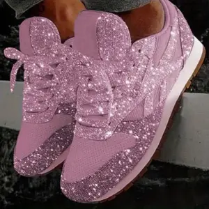 BDHJYDB Women's Sparkling Pink Sequined Sneakers - Lace-Up Closure, Cushioned Insole & Non-Slip Outsole - European/American Fashion Shoes for Parties, Everyday & Light Sports - Extended Sizes Available - Fall Season Footwear, Ladies Sneakers, Casual Sport