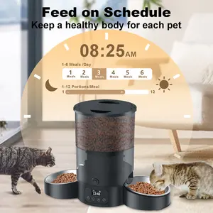 Automatic Dual-Bowl Pet Feeder, 3L Large Capacity Timed Anti-Jam Food Dispenser, Dual Power Supply Smart Feeder for Cats & Dogs