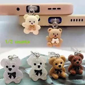 Cute Resin Bear DIY Phone Dust Plug Charm, Type-C Apple iPhone Android Tablet Charging Port Pendant, New Lightning and Type-C Interface Accessory