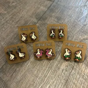 Summer Goose Stud Earrings – Vacation, Ice Cream & Pool Float Designs – Laser Cut Wooden Earrings