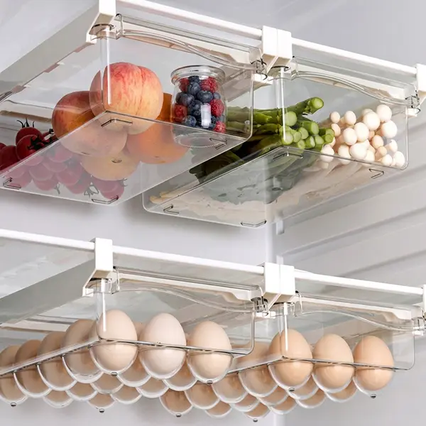 Household Refrigerator Hanging Storage Rack - Pull-Out Transparent Drawer, Fridge Organization Multi-Use Organizer for Eggs, Fruits, Vegetables, Meat - Suitable for Kitchens, Living Rooms