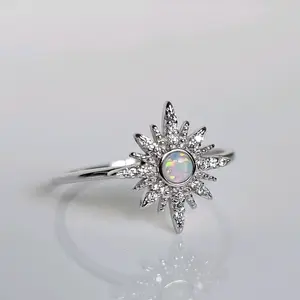 Sterling Silver 925 Opal Starburst Ring, Statement Jewelry