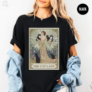 Cat Lady Tarot Card Shirt for Cat Lovers Witchy Cat Lady Tee Perfect Cat Mom Mothers Day Gift for Summer