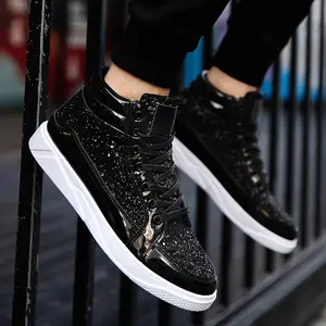 Men’s high-top skate shoes with a sparkly shimmery glitter finish and good grip, breathable lace-up sparkling sneakers — for teens and adults — suitable for skating, dancing, and casual wear — a perfect gift for birthdays and holidays