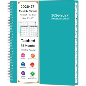 2026-2027 Monthly Planner, 18 Monthly Calendar Planner, January 2026 - June 2027, 8 x 10, 2026 Spiral Agenda with Tabs Pocket, Flexible Cover, Organizer Notebook for Office  School, Green