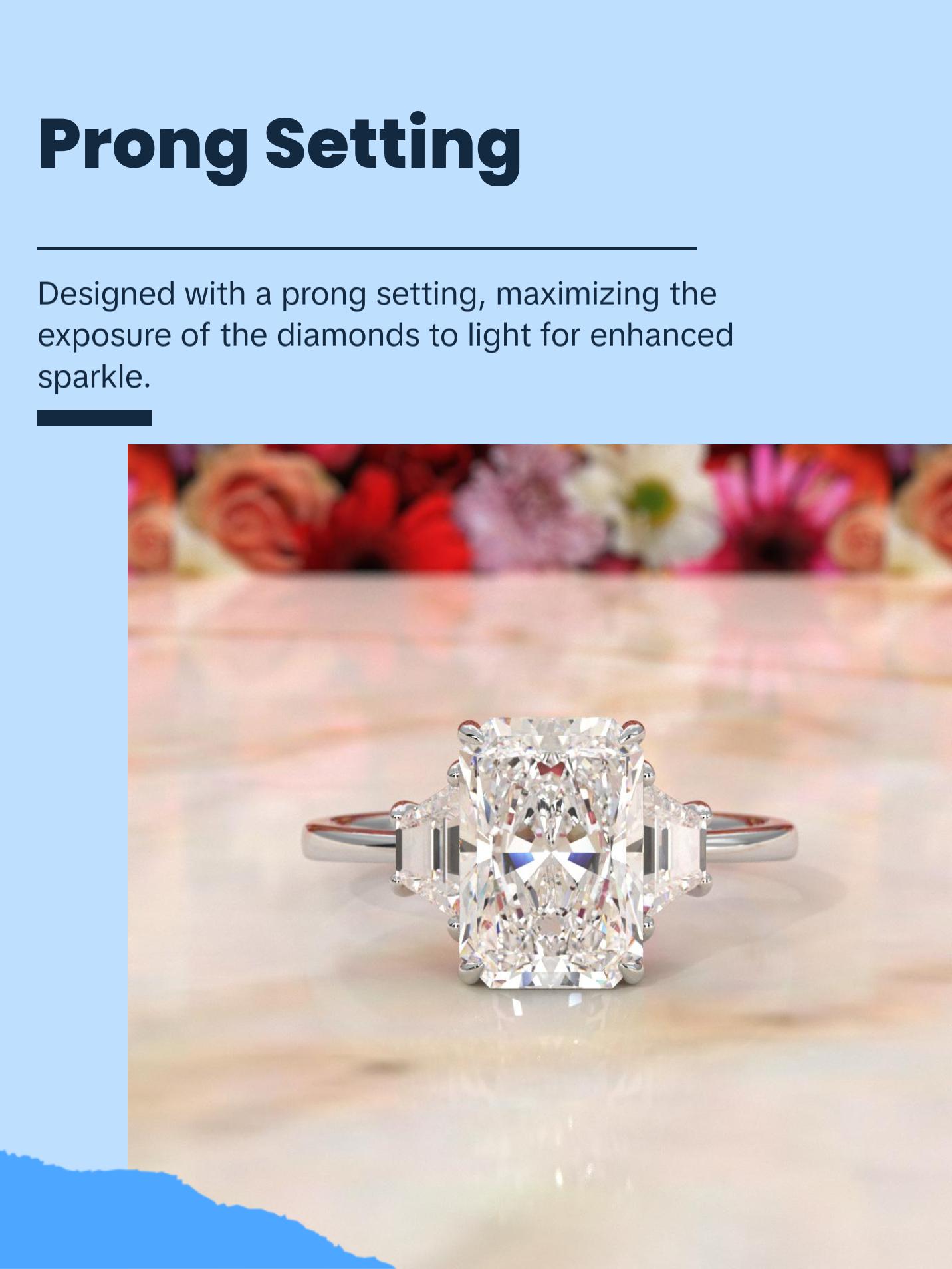 3 Stone Radiant Lab Grown Diamond IGI Certified Engagement Ring 18k White Gold 5.04 Ctw. - Perfect for Your Special Occasion